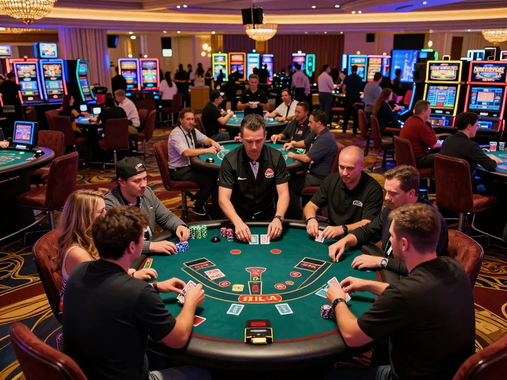 Players celebrating a winning hand at blackjack while enjoying the LGO GOAL experience in a vibrant Las Vegas casino.