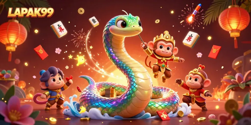 LAPAK99 gamblers enjoy a vivid 3D scene filled with joy and colorful traditions.