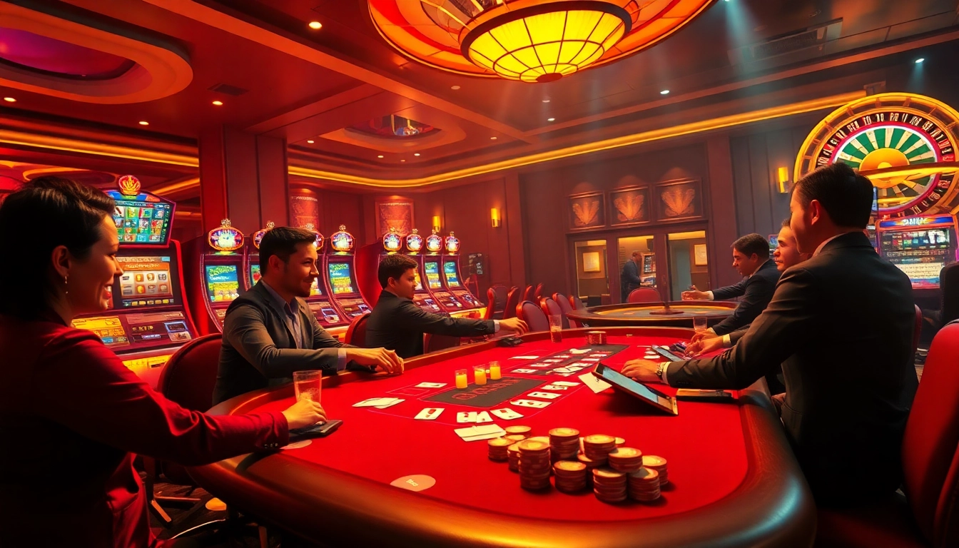 Winning moment at NA777 casino with vibrant tables and excited players.