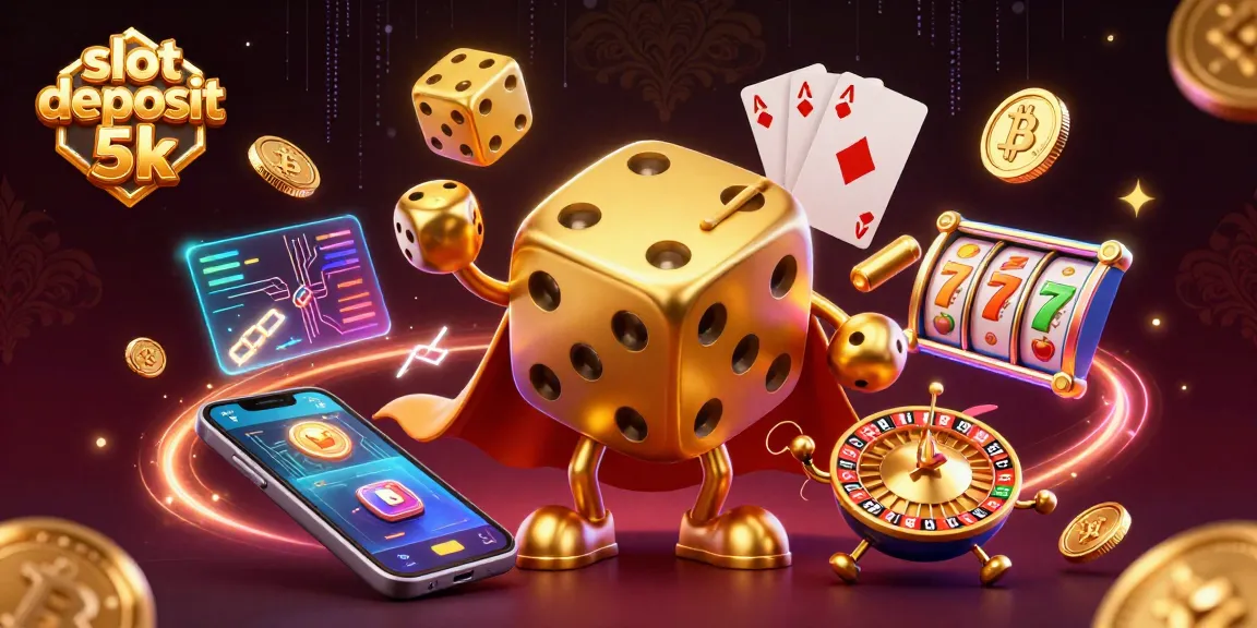 Experience thrilling wins in slot deposit 5k games with our dynamic 3D casino scene featuring vibrant icons.