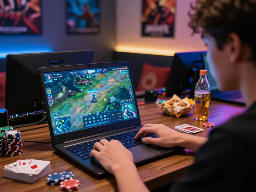 Engaging in online gameplay with UG DEWA, a player immersed in a strategic gaming session at home.