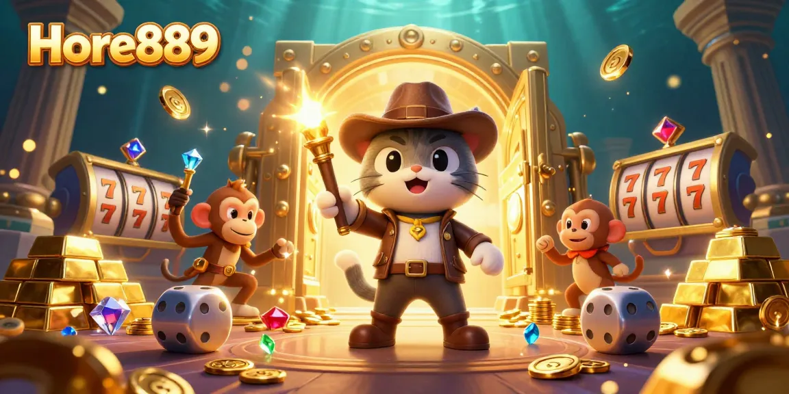 Experience the excitement of Hore889 with an archaeologist cat discovering treasure at a casino temple