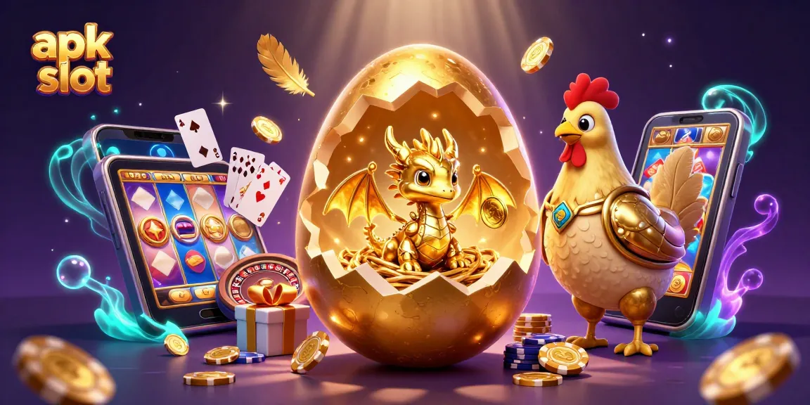 Menangkan jackpot di apk slot dengan ilustrasi 3D kolosal telur emas dan naga yang bersinar.