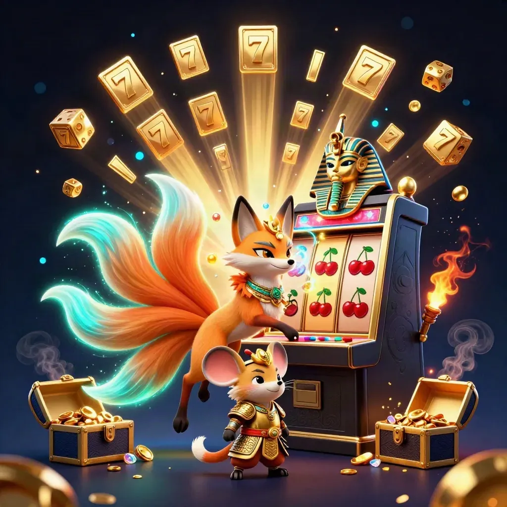Rubah roh sembilan ekor dan tikus samurai emas meledak bersama slot, koin, dan permata.