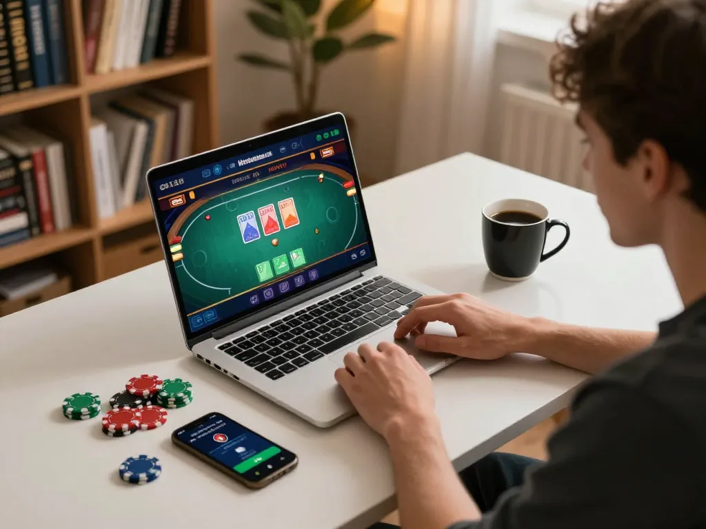 Engaging online poker scene at trang chủ Net88 with vibrant gaming setup and strategic elements.