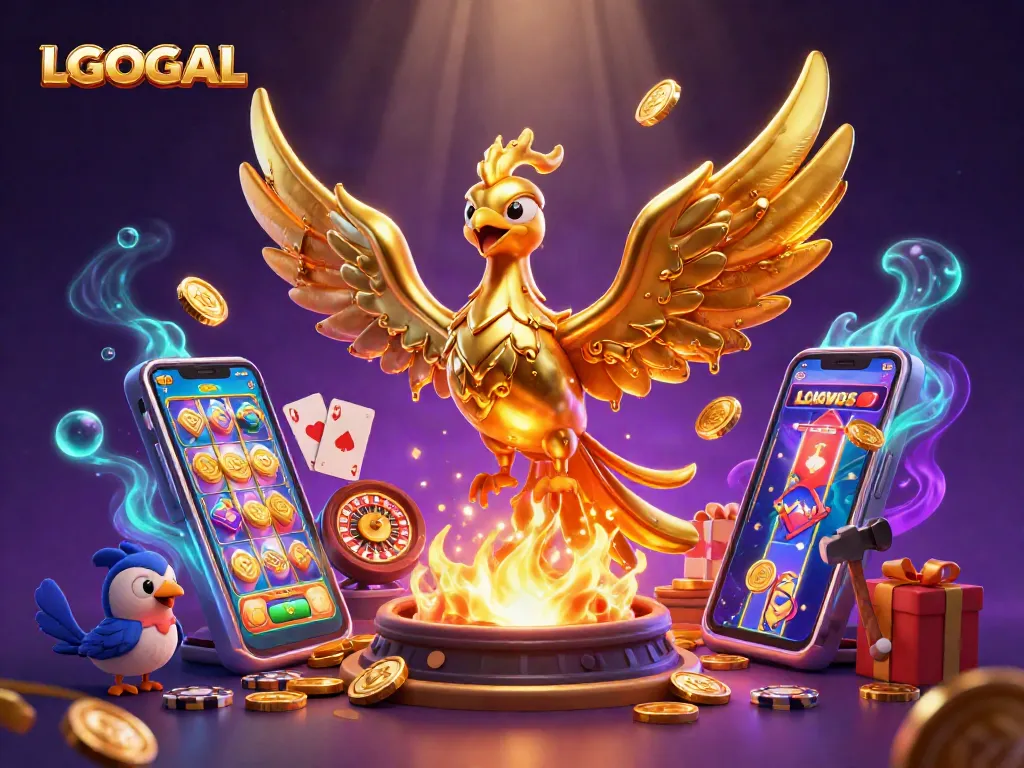 Engage with LGOGOAL's dynamic gaming experience featuring a golden phoenix and exciting casino elements.