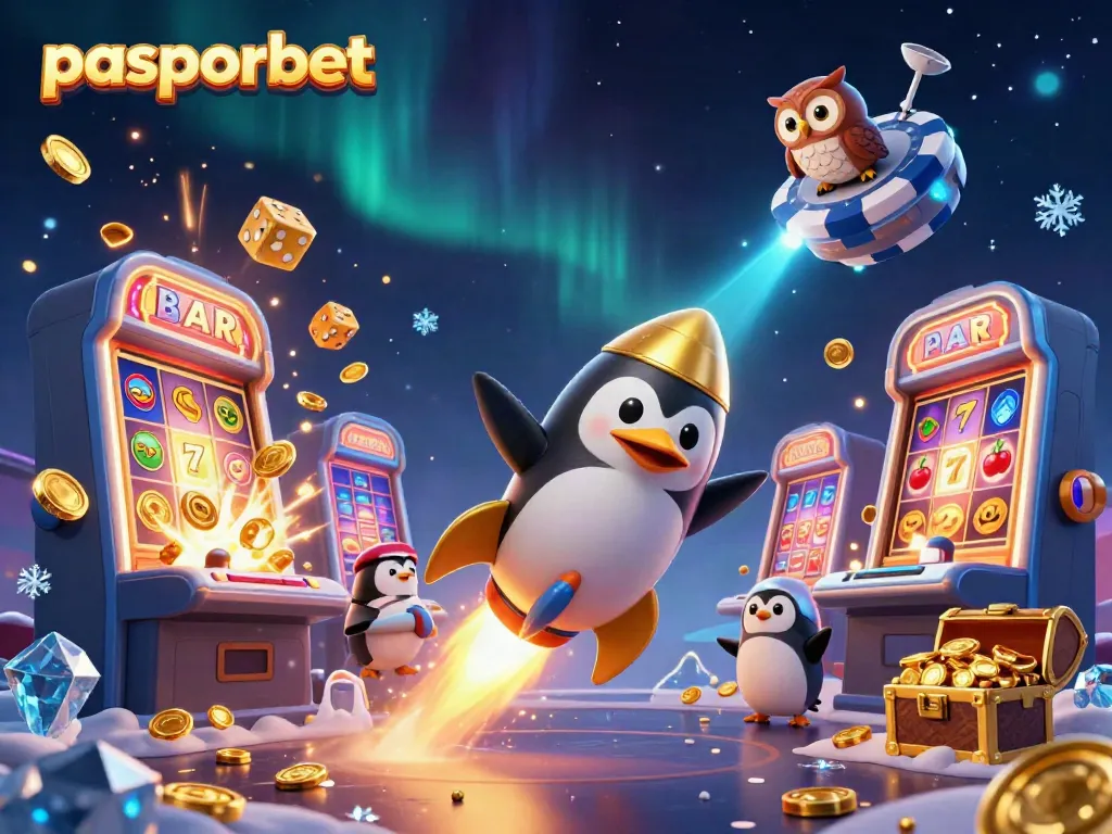 Jelajahi pengalaman taruhan online terbaik di pasporbet dengan penguin emas dan simbol jackpot.