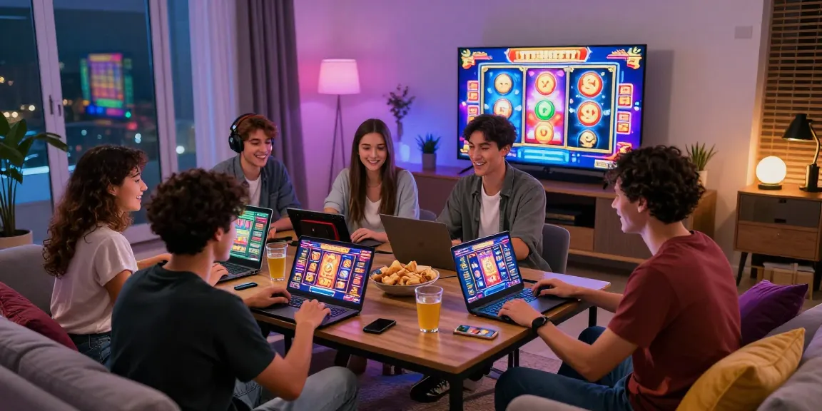 Group enjoying online slot games together in a cozy living room.
