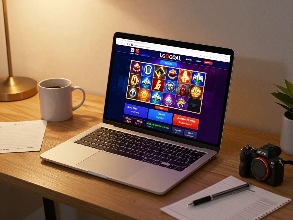 LGO GOAL online gaming setup showcasing vibrant slot games and a player engaged in responsible betting