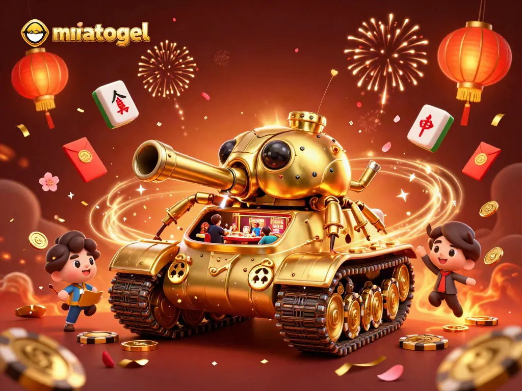Experience the thrill of winning with mariatogel's vibrant casino-themed illustration featuring a golden beetle tank.