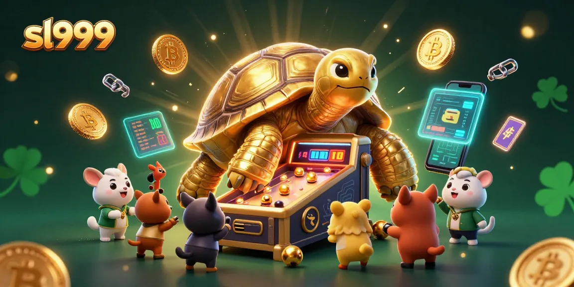 Play exciting games on sl999 with a golden tortoise pinball machine and vibrant crypto elements.