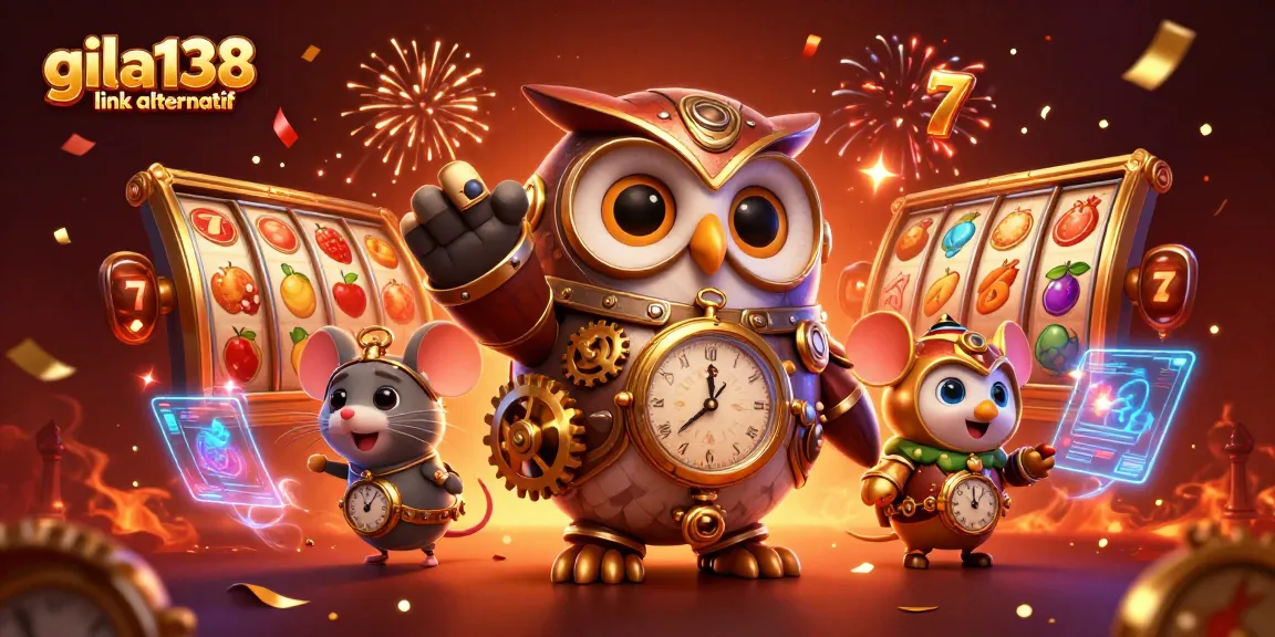 Gila138 link alternatif menampilkan elemen slot jackpot dengan simbol buah dan karakter kartun.