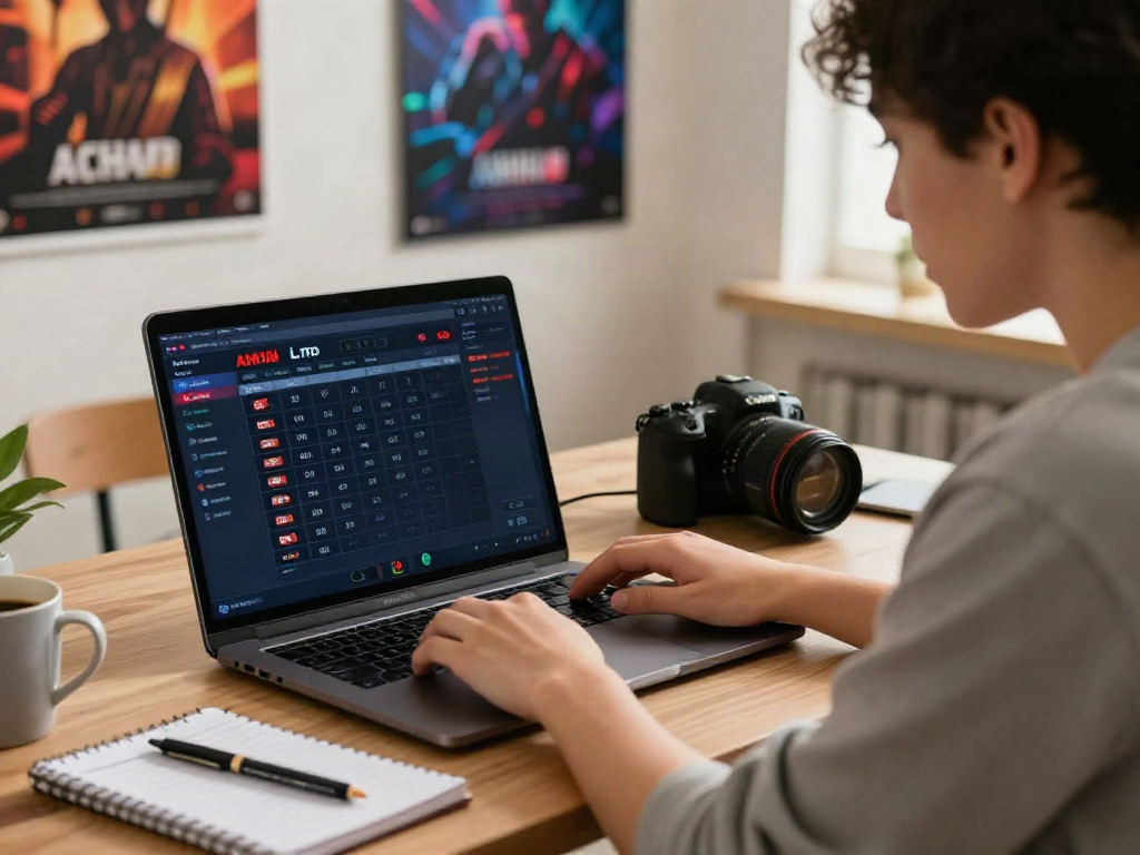 Person engaging with AHHA4D online Toto Lotto 4D platform in a modern home office.