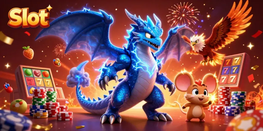 Slot berwarna-warni dan simbol keberuntungan menghibur pemain di kasino