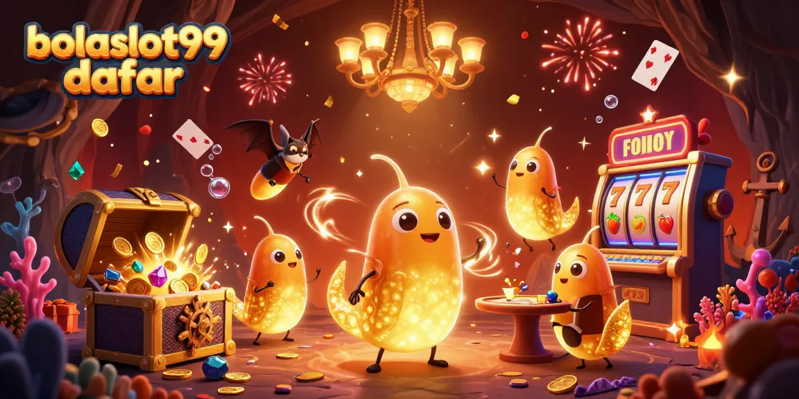 Experience bolaslot99 daftar with this vibrant casino scene filled with glowworms and slot games.