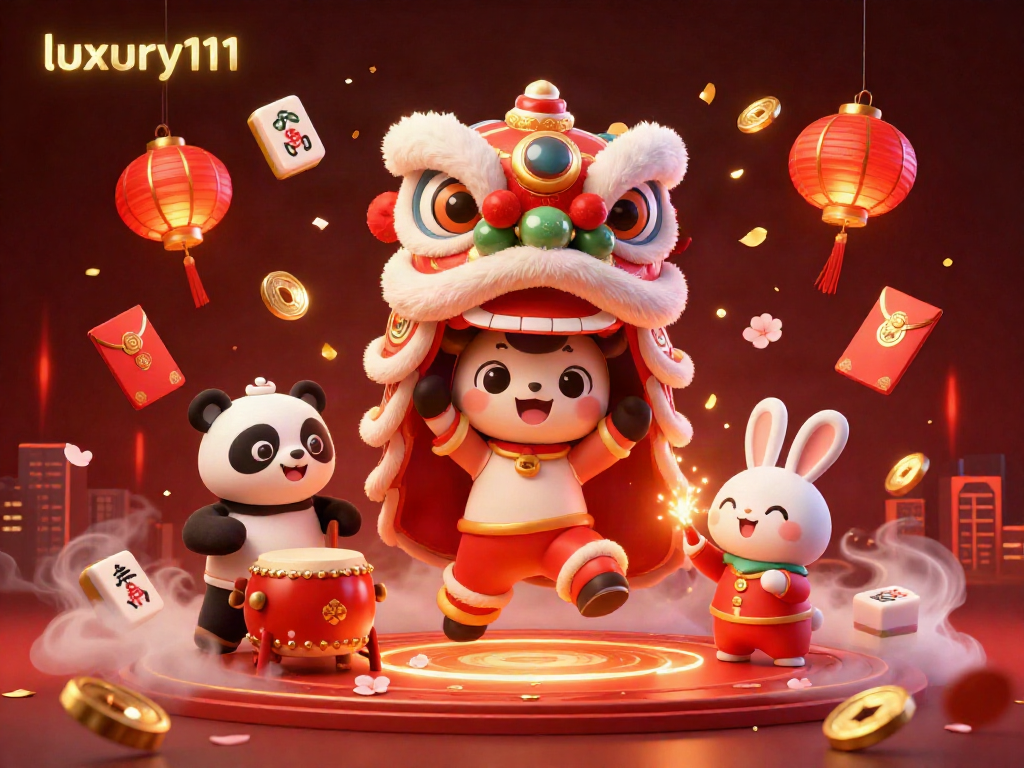 Claim bonuses with luxury111 in this vibrant 3D casino illustration featuring festive Chinese characters.