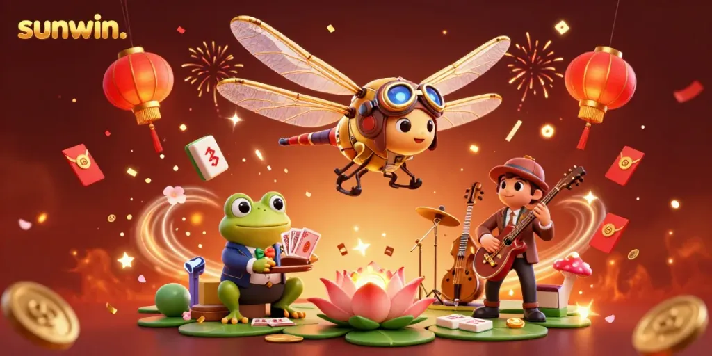 Experience thrilling moments with sunwin. as a dragonfly pilot hovers above a vibrant lily pad casino.