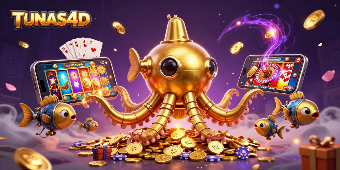 TUNAS4D reveals exhilarating slot games amidst a golden kraken and mechanical fish, captivating every gambler's imagination.