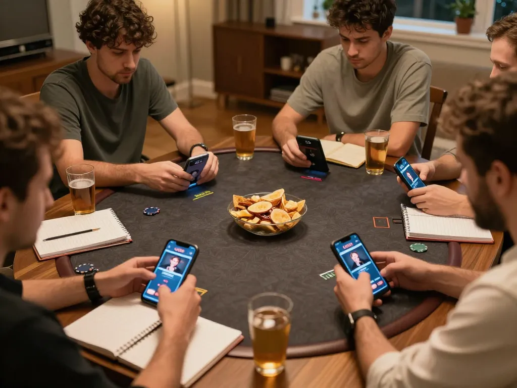 Aplikasi mobile LGO99 gameplay poker yang menunjukkan fokus dan strategi di lingkungan rumah yang nyaman.