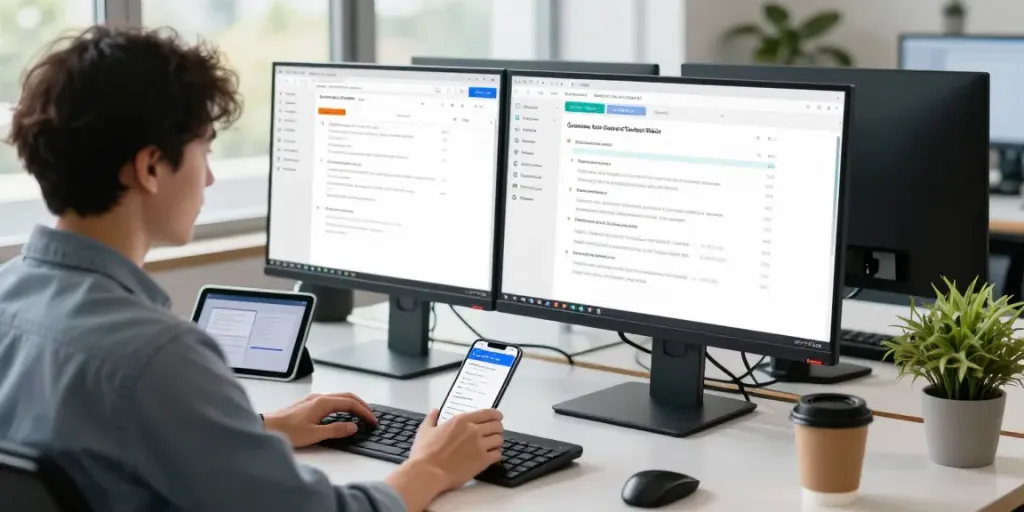 Tampilan platform layanan pelanggan Tautan DEWITOGEL yang efisien dan responsif dengan teknisi bekerja di meja modern.