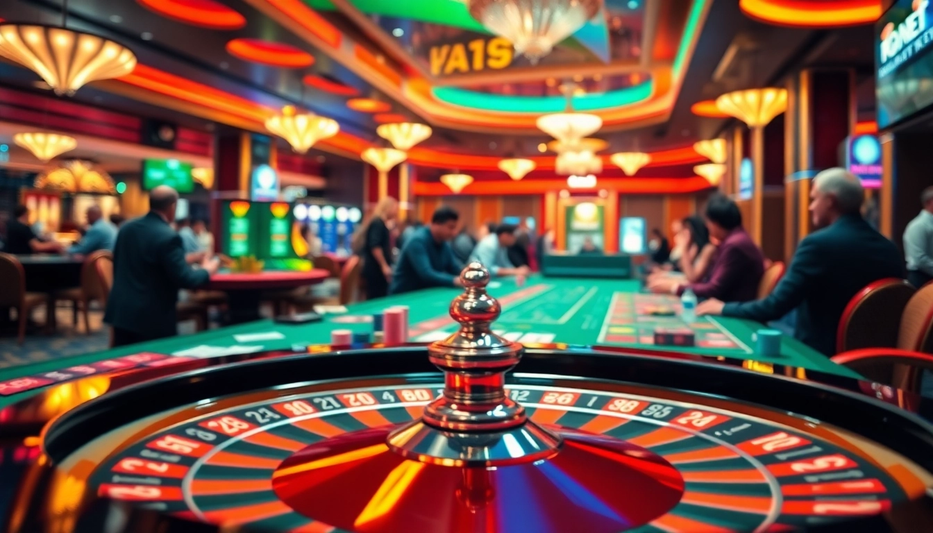 Permainan di toko56 casino dengan meja roulette dan suasana meriah.