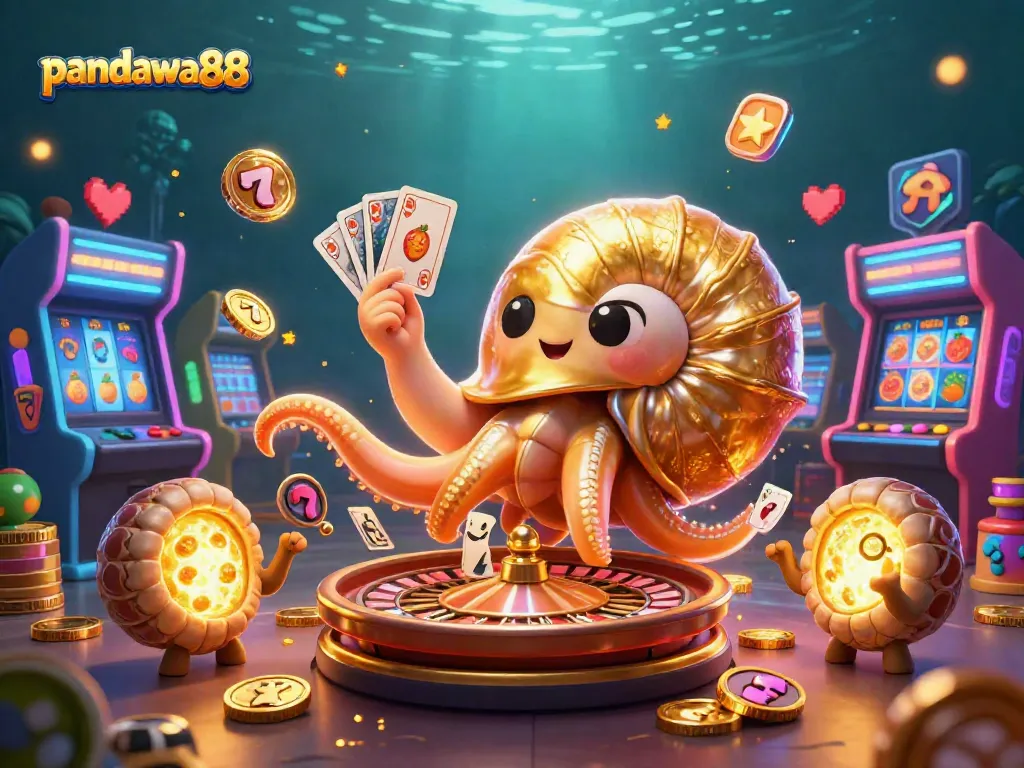 Gambarkan pandawa88 saat bermain slot dengan karakter nautilus dan elemen permainan cerah.