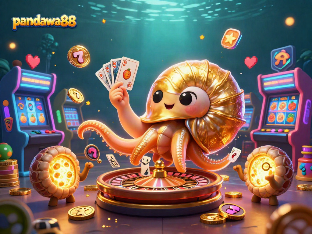 Gambarkan pandawa88 saat bermain slot dengan karakter nautilus dan elemen permainan cerah.