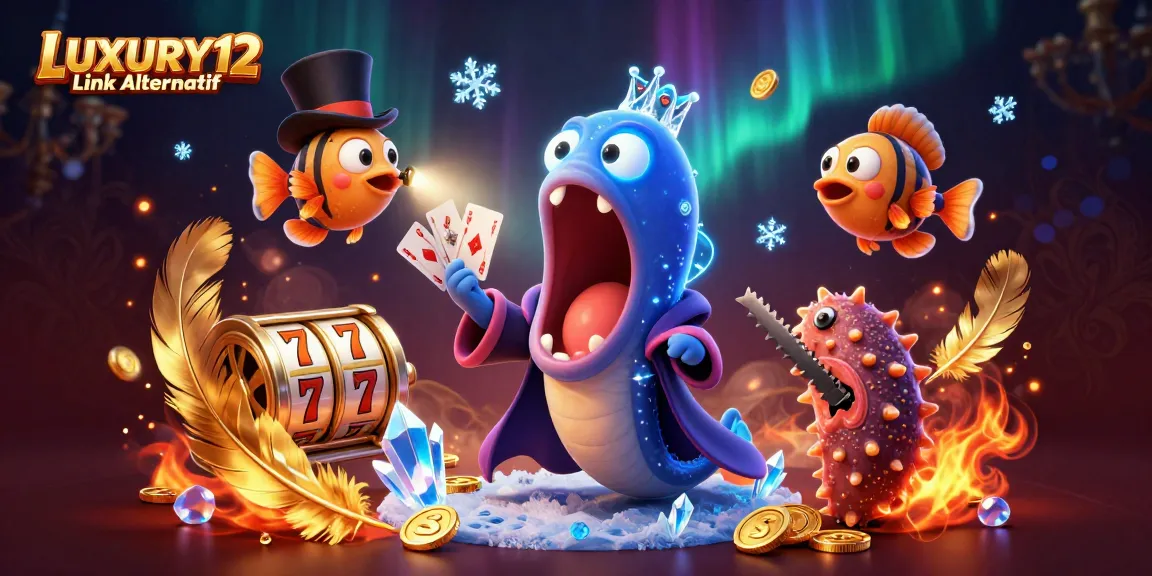 LUXURY12 Link Alternatif showcases a magical scene with a bioluminescent eel and anglerfish in a casino environment.