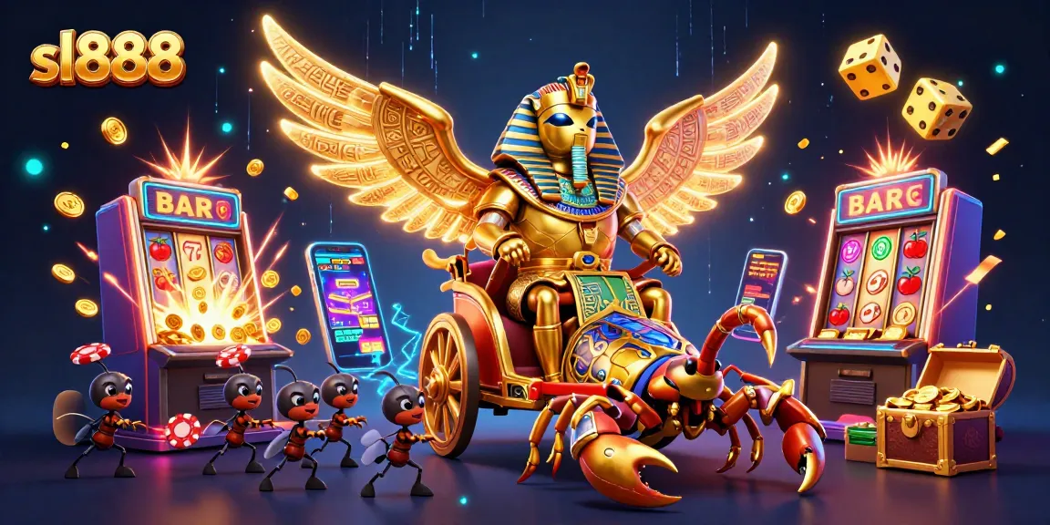Experience the thrill of sl888 with a vibrant 3D casino scene featuring dynamic gaming elements.