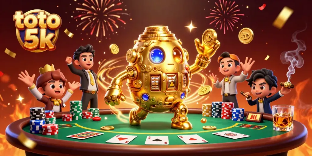 Menangkan toto 5k dengan karakter golem emas dan elemen kasino yang menggiurkan.