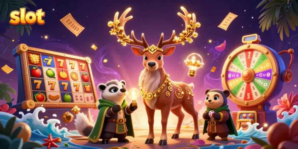 Mengguncang slot dengan slot reel, simbol buah, dan 7 keberuntungan di kasino online