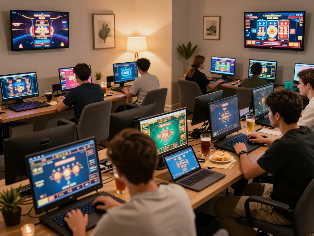 Players enjoying fabet online casino games with multiple screens showcasing dynamic gameplay