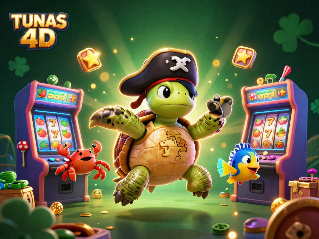 Engage with TUNAS 4D's thrilling slot games featuring a pirate turtle and treasures galore.