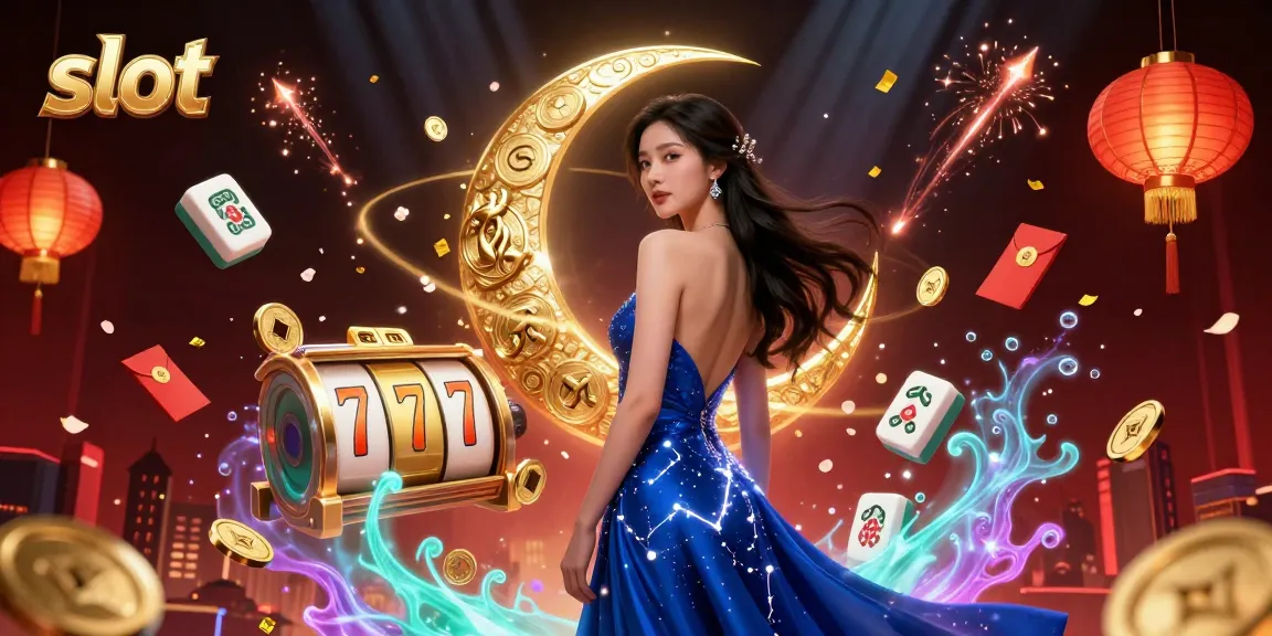 Spin the slot reels in this vibrant 3D casino illustration showcasing a glamorous woman amidst dazzling elements.