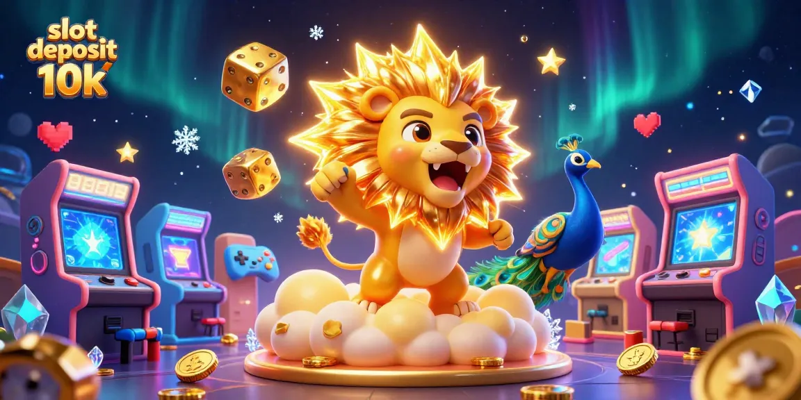 Menang besar dengan slot deposit 10k melalui ilustrasi kasino berwarna cerah dan elemen kasino unik.