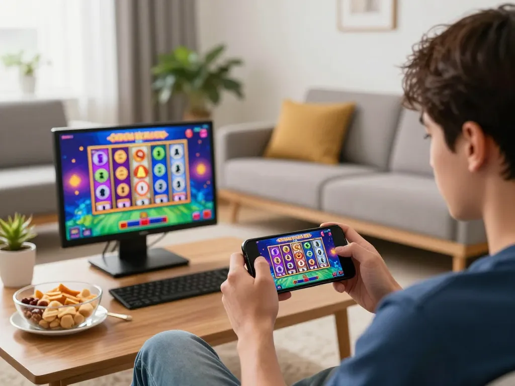 Engaging session with mpoid slot game on smartphone, showcasing vibrant graphics and spinning reels