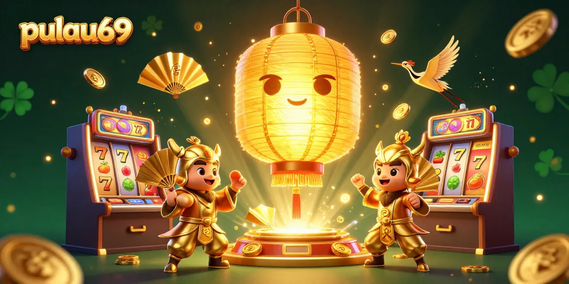 Experience the thrill of pulau69 with vibrant characters and dynamic slot elements in this exciting digital casino illustration.