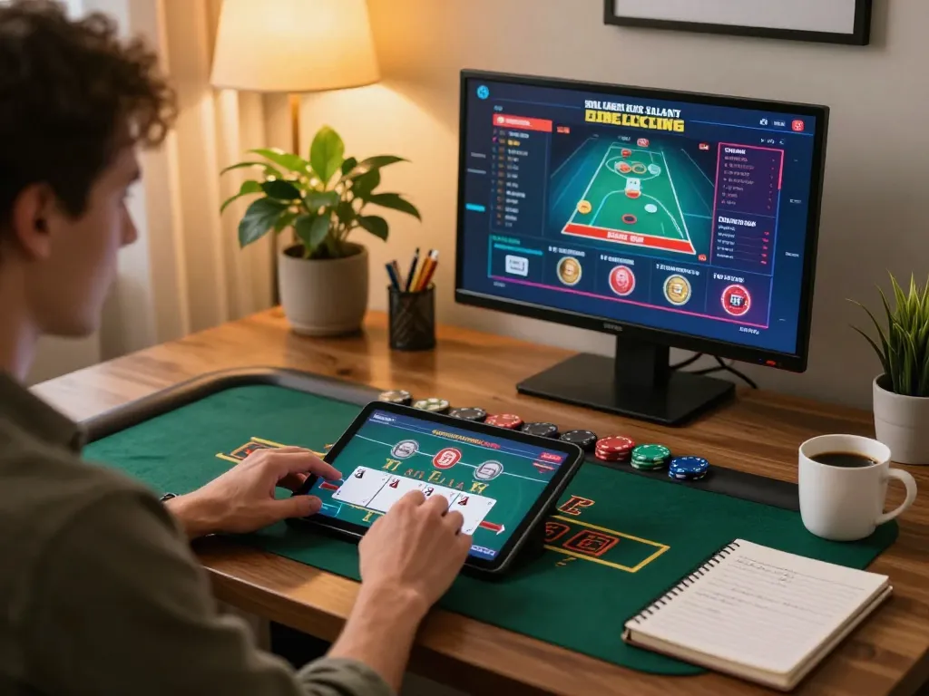 Engaging live dealer blackjack experience at https://c168b.com/ showcasing strategic betting in a stylish home setting