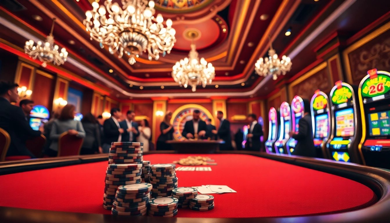 Exciting casino scene with a poker table, chips, and cards at https://x88ni.com/ showcasing thrilling gameplay.