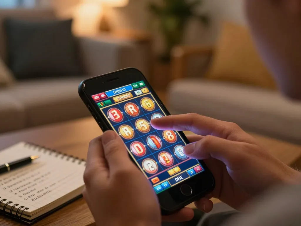 Player winning big on BERLIAN889 mobile gambling app with vibrant slot graphics.
