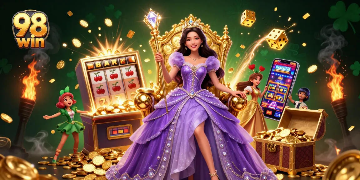 Play 98 win slots with a magical princess amidst an explosion of coins and jackpots.