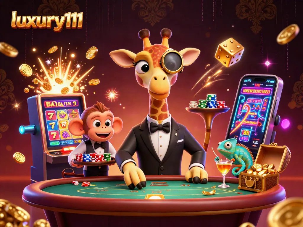 Experience luxury111 gaming with vibrant slots and casino action in this dynamic illustration.