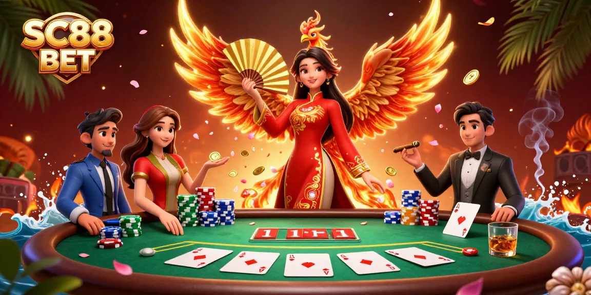 Engage in thrilling SC88 BET action with a stunning Vietnamese woman and a fiery phoenix.