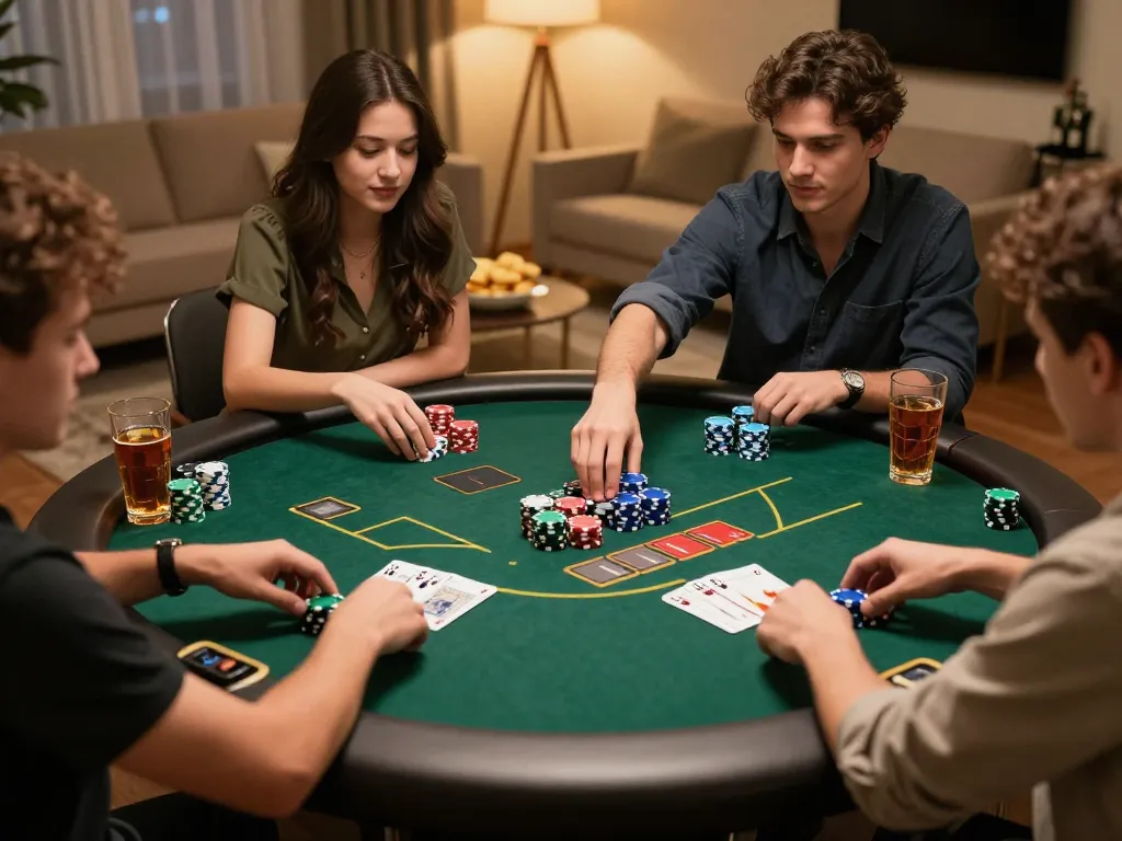 Engaging poker game night with friends, showcasing IDCASH 88 gaming strategies and social atmosphere.