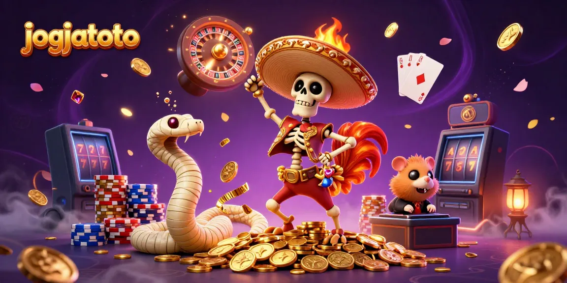 Experience the thrill of jogjatoto with colorful characters and casino elements in a dynamic celebration.