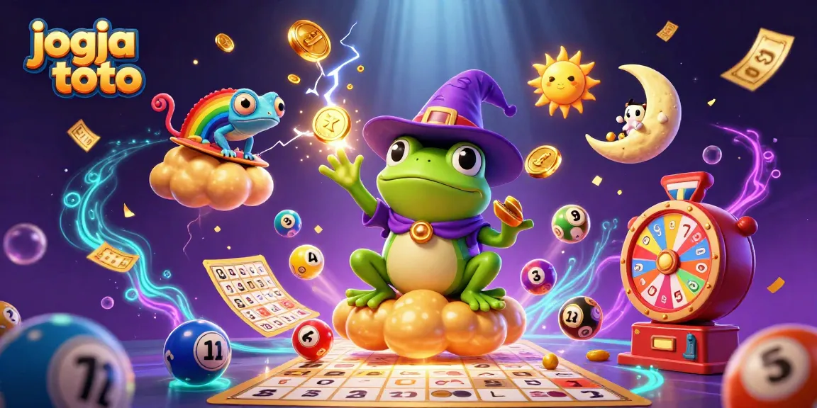 Engage with jogja toto through vibrant 3D lottery-themed illustration featuring magical characters and dynamic gaming elements.
