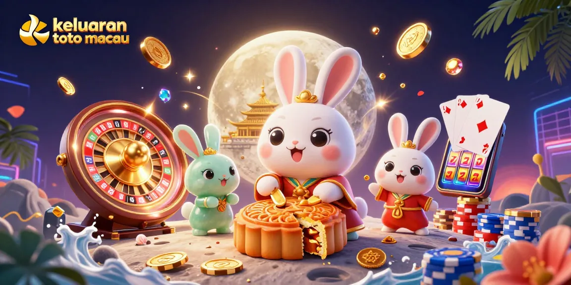 Menghadirkan keluaran toto macau yang menarik dengan kelinci bulan, koin emas, dan jackpot pada desain kasino 3D yang berwarna-warni.