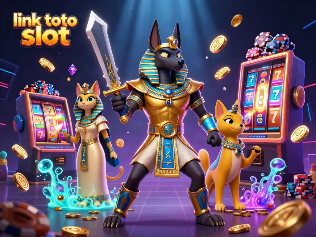 Jadilah pemain terbaik dengan link toto slot dalam gambar mesin slot berputar dan koin emas yang bersinar.