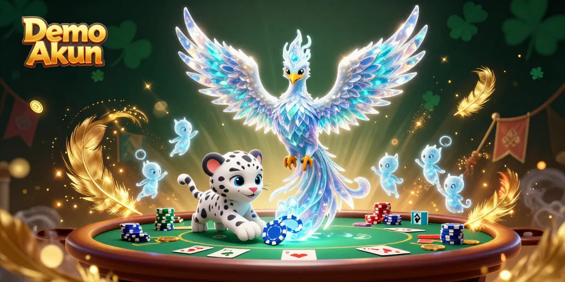 Engage in gameplay with Demo Akun featuring a magical phoenix, poker chip action, and dynamic casino elements.