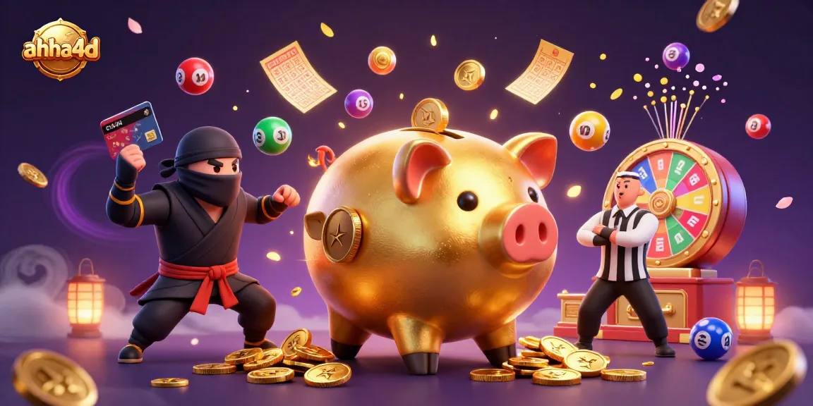 Engage in the excitement of ahha4d with golden coins raining down from a sumo wrestler and ninja characters.